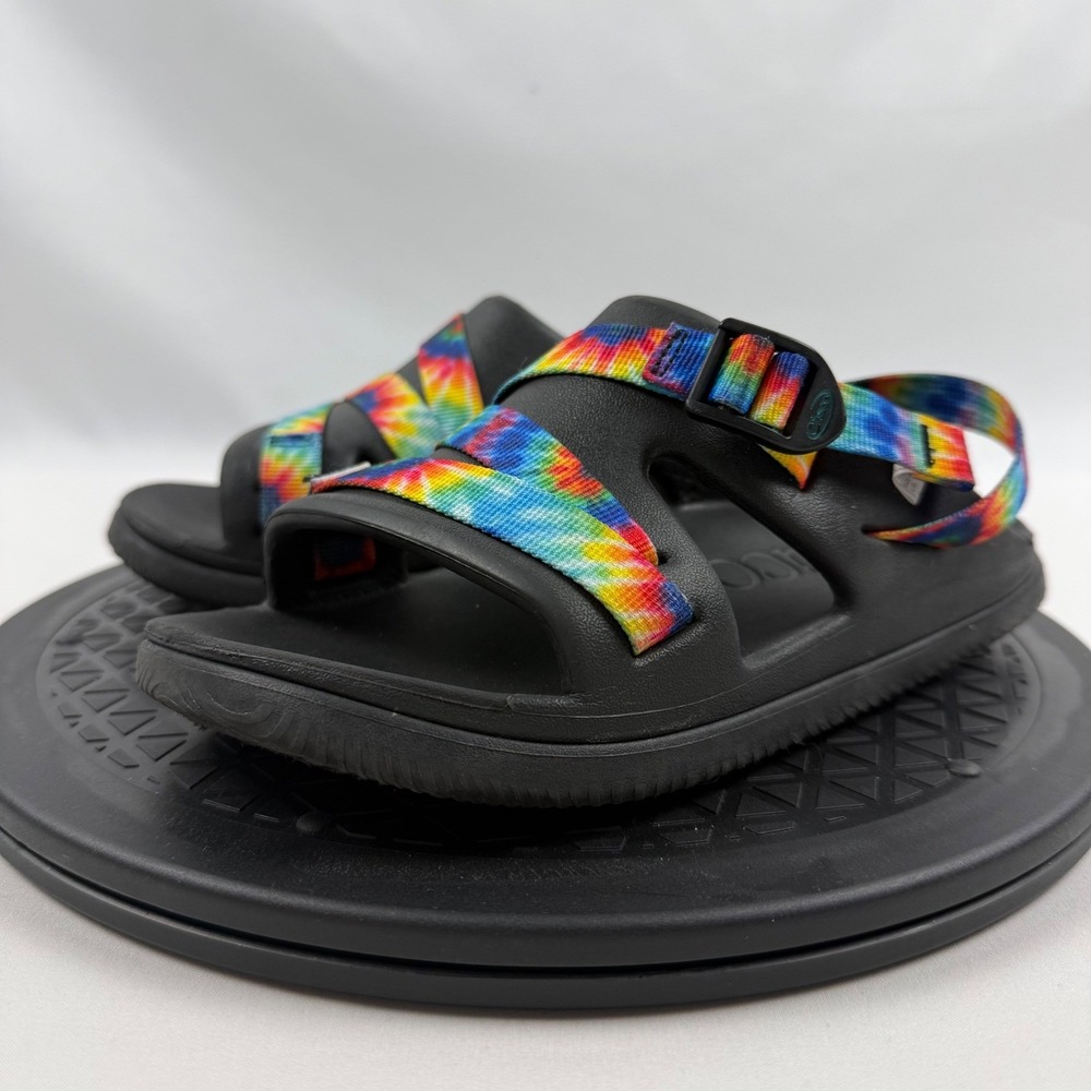 Chaco Chillos Kids Junior 4 Rainbow Tie Dye Black Slide Sandals J107383 - Picture 2 of 9